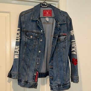 LUCKY BRAND denim jacket with appliquéd sleeves